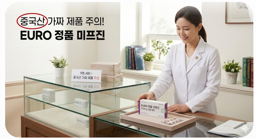 중국산 가짜 제품과 구분되는 EURO 정품 미프진 200mg 5정 세트 안내