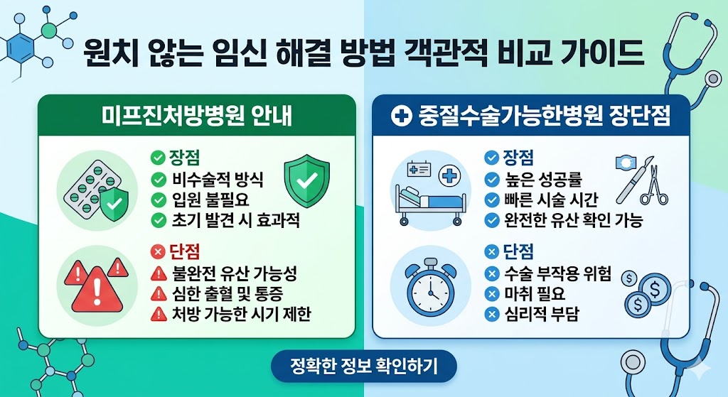 미프진처방병원 및 중절수술가능한병원 장단점 비교